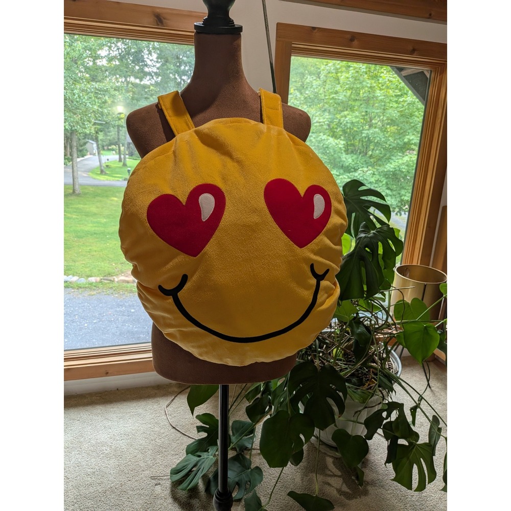 Heart Eyes and Winking Emoji Reversible Plush Costume Yellow Round adult